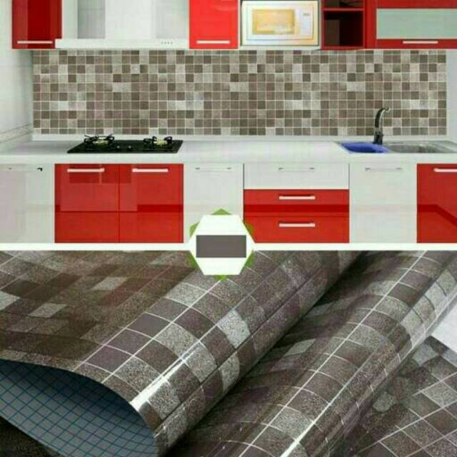 Wallpaper Dinding Dapur Kamar Mandi Coklat Kotak Minimalis Elegan Murah