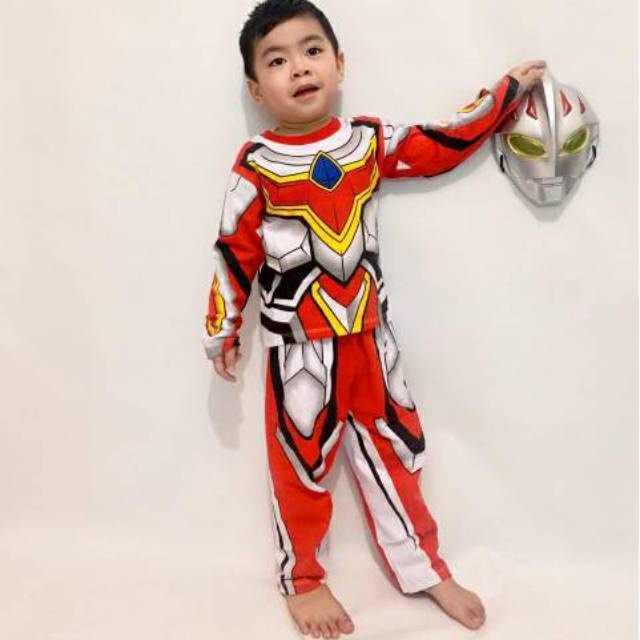 Baju Kostum Ultramen Anak Laki Laki Umur 2 - 10 Tahun Baju Kaos Anak Superhero Ultraman Terbaru Gratis Topeng