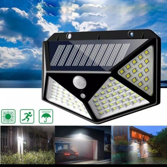 Lampu Dinding Taman Tenaga Surya Matahari -100 LED Solar Panel Dinding Sensor Gerak 100 Led