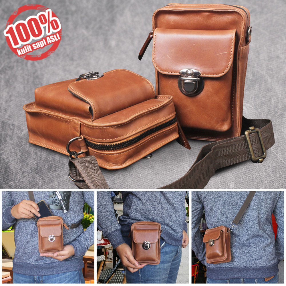 TAS KULIT PRIA MULTIFUNGSI SLING BAG FUNGSIONAL PEMAKAIAN PRIA KULIT SAPI ASLI 100% PREMIUM P011