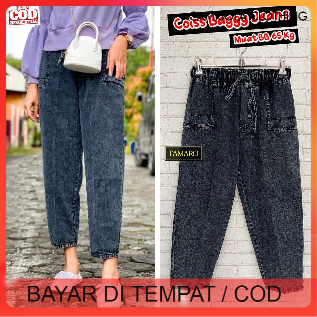 CELANA 7/9 POKKY JEANS PANJANG WANITA KEKINIAN HITS SAKU DEPAN COISS BAGGY JINS SNOW TERBARU MURAH