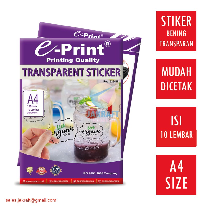 (10 Lembar) Kertas Stiker Glossy Bening Transparan Anti Air A4 EPRINT E
