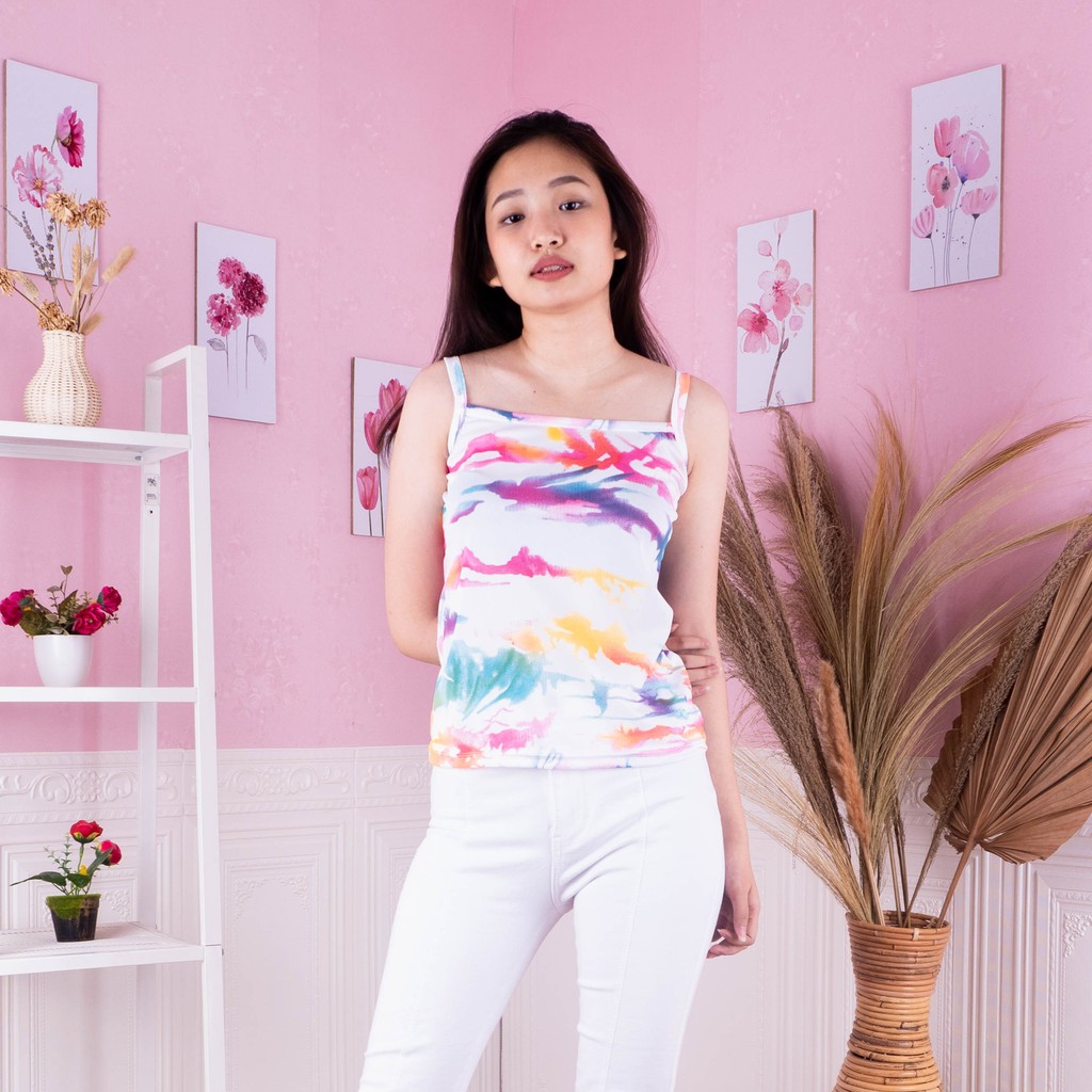 SALE!!! TankTop DECA TDYE / ATASAN WANITA TANGTOP TRIANA TIE DYE TALI KECIL / TANG TOP TALI Spaghetti-TANK COMBI PINK