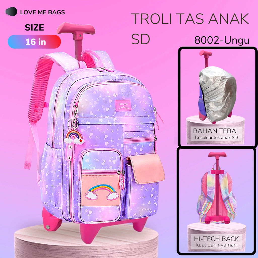 LMB Tas Troli Anak Sekolah Perempuan SD Remaja Rainbow Bahan Parasut Premium Import