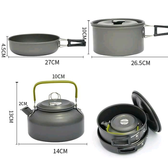 Cooking Set DS308 Alat Masak Camping Ringkas Nesting Teko Outdoor