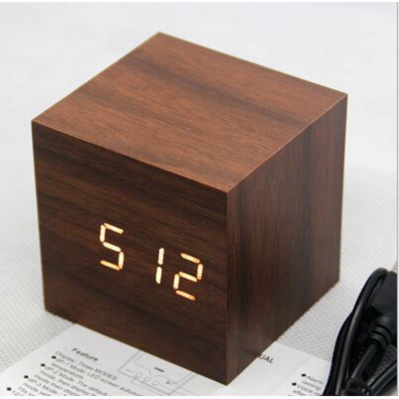 Jam Weker Jam Meja Digital Display Thermometer Wooden Alarm