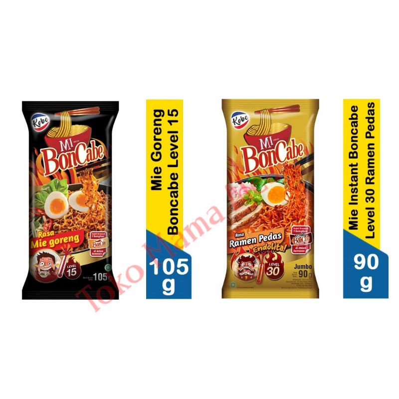 

Kobe Mie Bon Cabe Murah | Kobe Mie Goreng Boncabe Level 15 105G | Kobe Mie Instant Boncabe Level 30 Ramen Pedas 90G