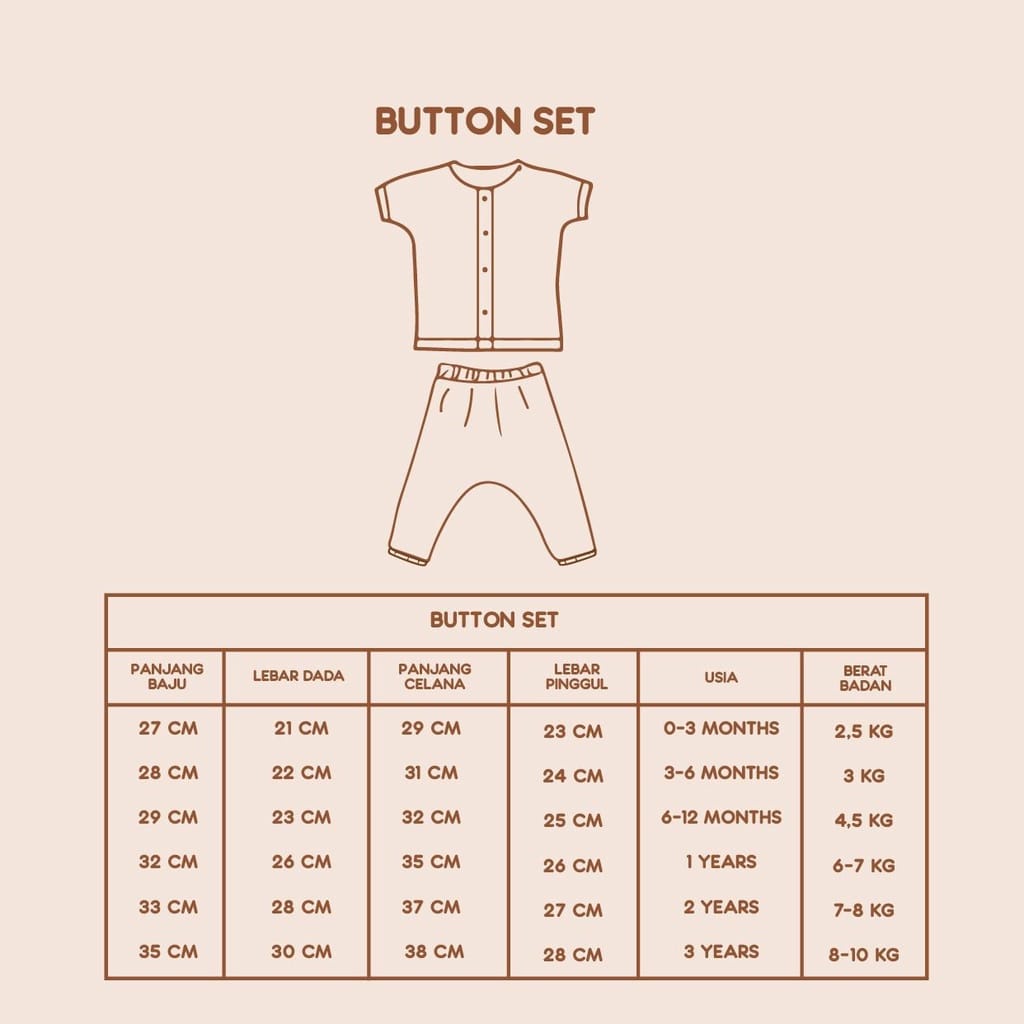 Booyah Baby &amp; Kids Piyama Anak - Button Set (0-3 Tahun) Newborn Baju Pendek Celana Panjang Anak Rocco Set Earth Tone Series