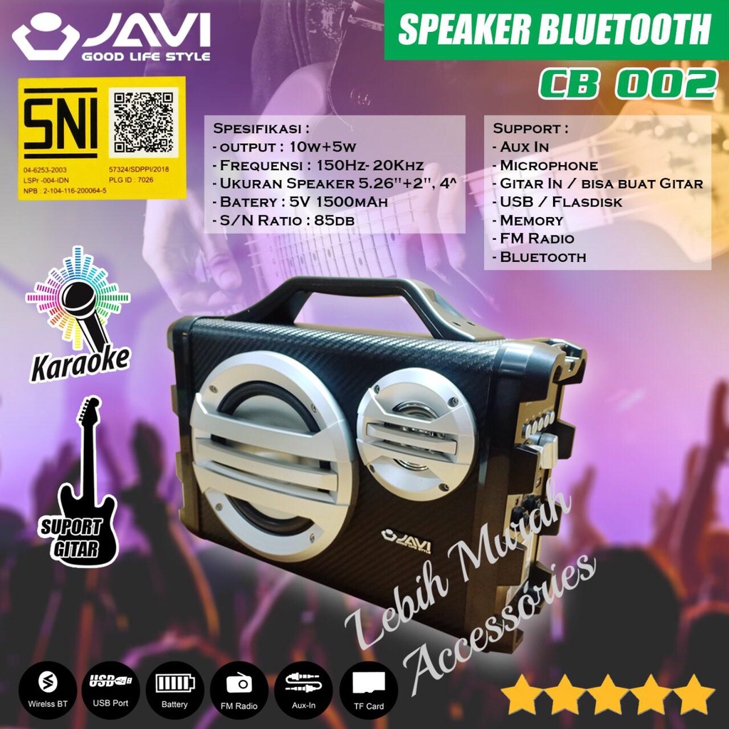 Speaker Bluetooh JAVI CB002 + Mic/Remote Support Input Gitar Speaker Karaoke Speaker Aktif Speaker Gede Speaker Superbass Speaker aktip