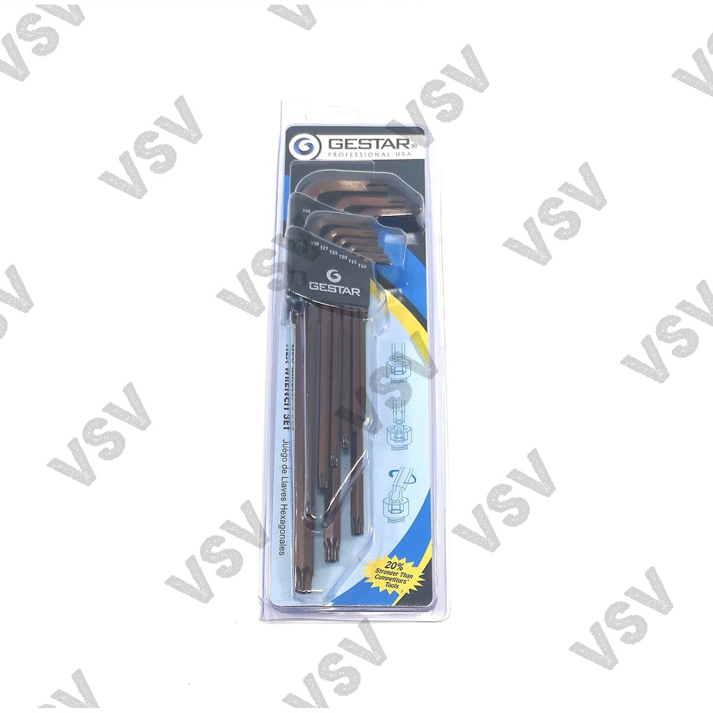 Gestar Kunci L Bintang Lubang Extra Long 9pc T10-T50 9pc Torx Wrench 666-096