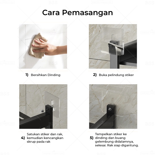 Rak Handuk 4 Baris Hitam Minimalis Gantungan Multifungsi Stainless ABS Murah