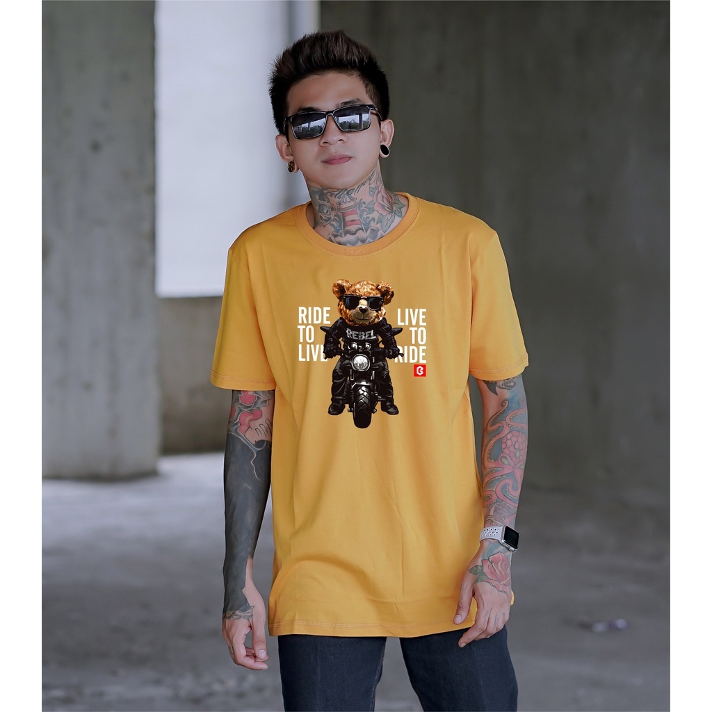 BRIGO Kaos Lengan Pendek Bear Rider II Kaos Distro BRIGO Beruang Rider II Kaos Katun Combed M-XL ( Pria &amp; Wanita )