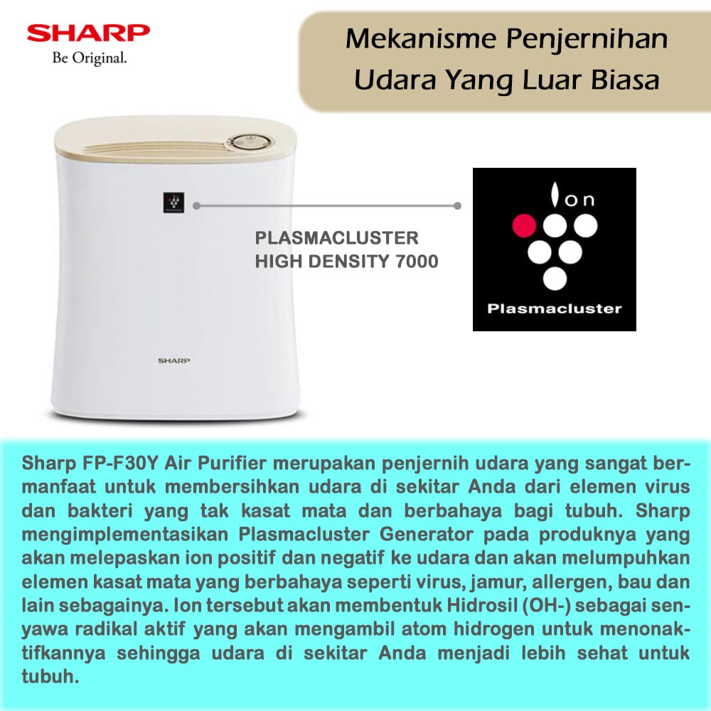 SHARP AIR PURIFIER FP-F30Y - PUTIH - ORIGINAL - GARANSI RESMI SHARP