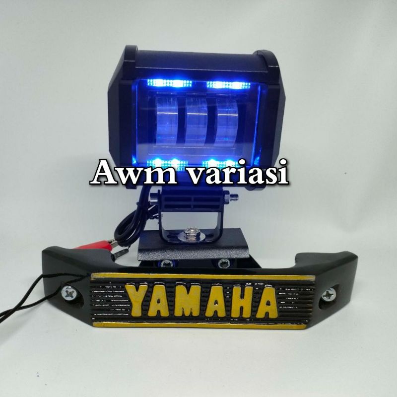 lampu led depan RX king daymaker kotak 3 led + lampu ring biru + breket
