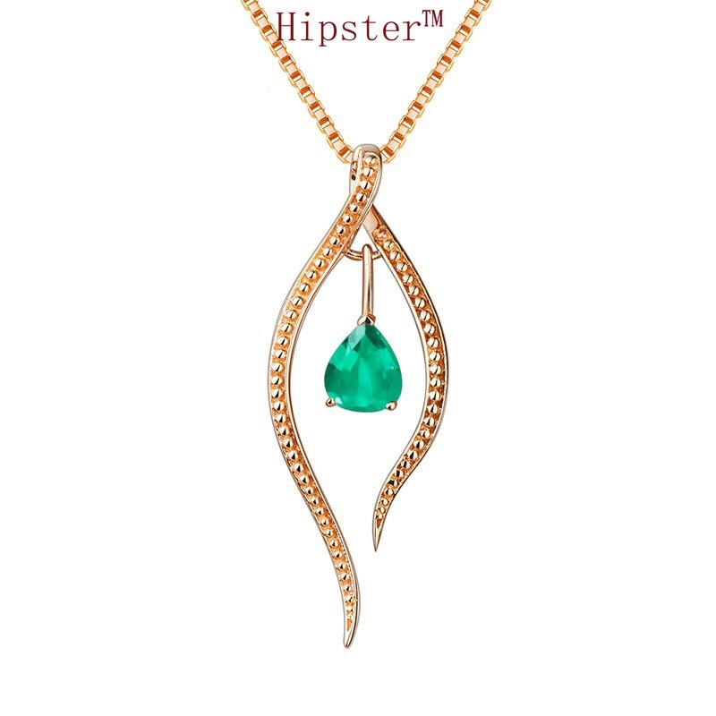 New Luxury Natural Emerald Pendant Full Diamond Stitching Necklace