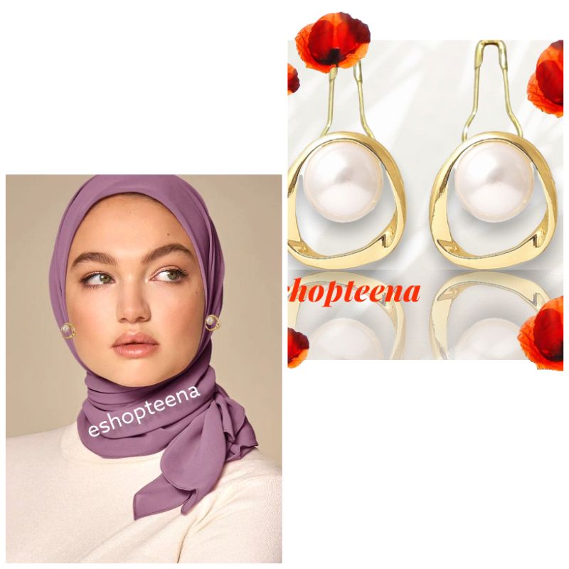 A172 anting hijab bulat pearl gold_anting jilbab