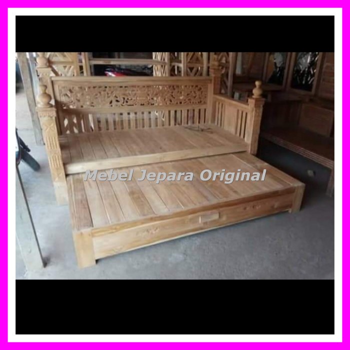 Kursi panjang susun kayu jati - Bale Resban Daybed ukir Rahwana jati