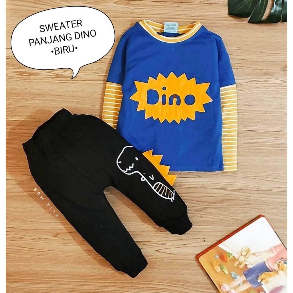 Setelan Anak Laki-Laki Model Sweater Panjang Dino / Baju bayi laki-laki Usia 0-2 Tahun