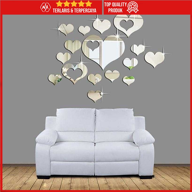 SET RING MIRROR Sticker Kaca Love Dekorasi Dinding Wall Sticker Sticker Mirror Kaca Bentuk Love S544