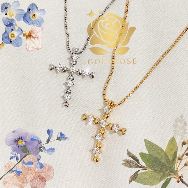 Kalung Salib Titanium Lapis Emas 18k liontin kristal swarovski KADO NATAL perhiasan wanita kristen d