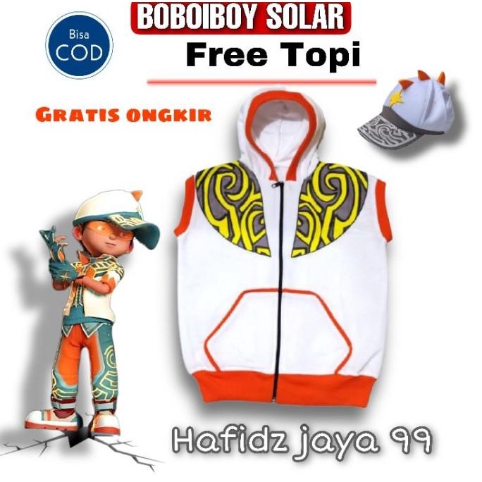 Baju Kostum Boboiboy Solar Set Rompi Topi Boboi Jaket Boboboi Anak
