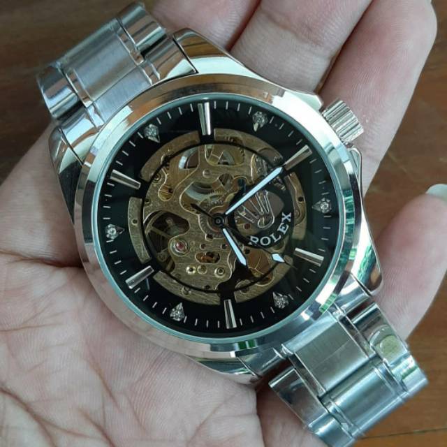 JAM ROLEX PRIA AUTOMATIC SKELETON BLACK FULL STANLIES