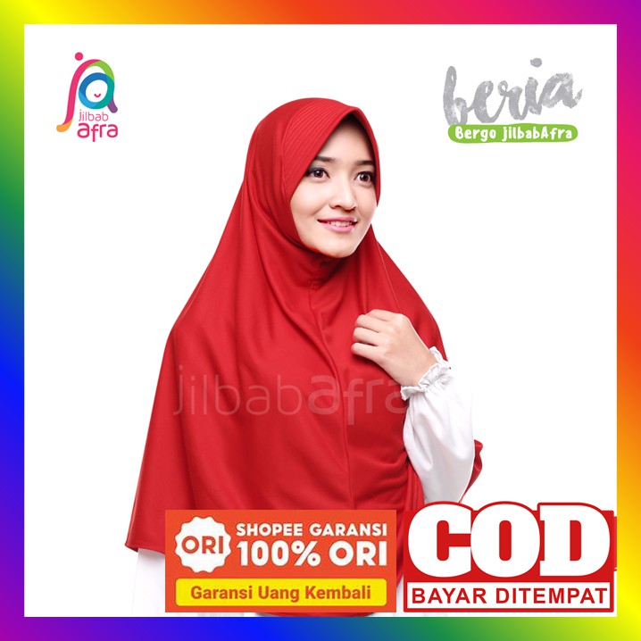 Kerudung Instan Jumbo Jilbab Hijab Instant Bahan Kaos Adem Tebal Pet Antem Afra Beria Warna Merah Ca