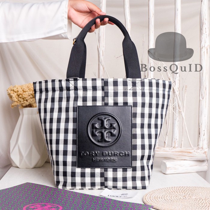 Jual Tory Burch Piper Gingham Small Square Tote Bag Black Shopee Indonesia