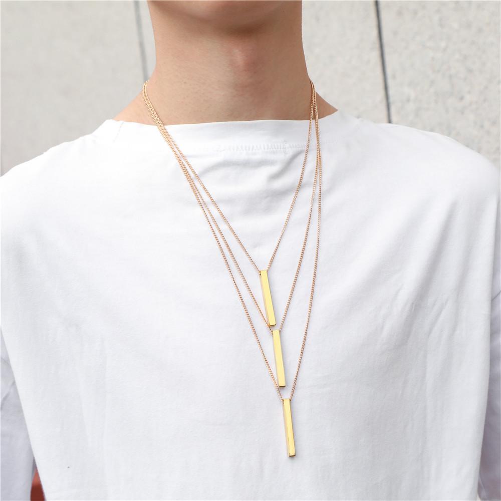 REBUY Rebuy Rectangle necklace Trendy Personality Gold Hip-hop Rantai Sweater Hitam Anti Karat