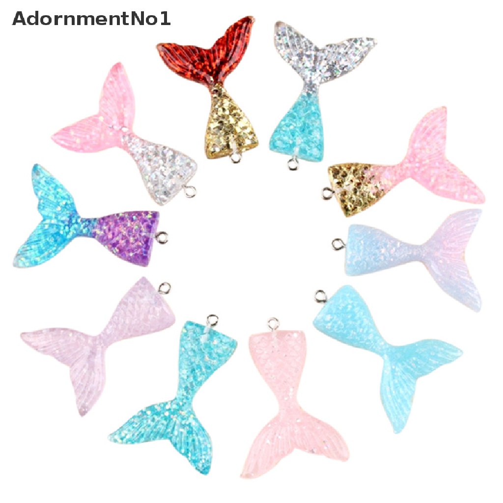 (AdornmentNo1) 10pcs / Set Liontin Bentuk Ekor Mermaid Aksen Glitter Bahan Resin Untuk Perhiasan DIY