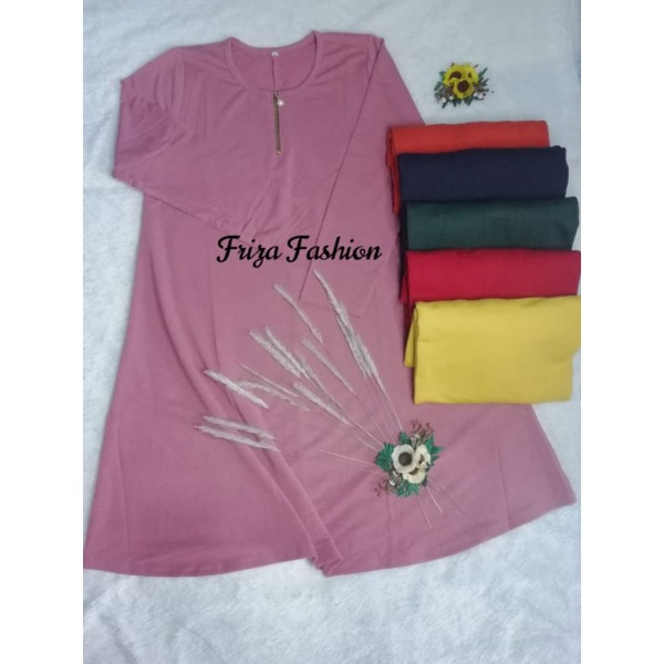 TUNIK MUSLIMAH BAHAN KAOS BABYTERRY BERKUALITAS / TUNIK KAOS BUSUI RESLETING DEPAN