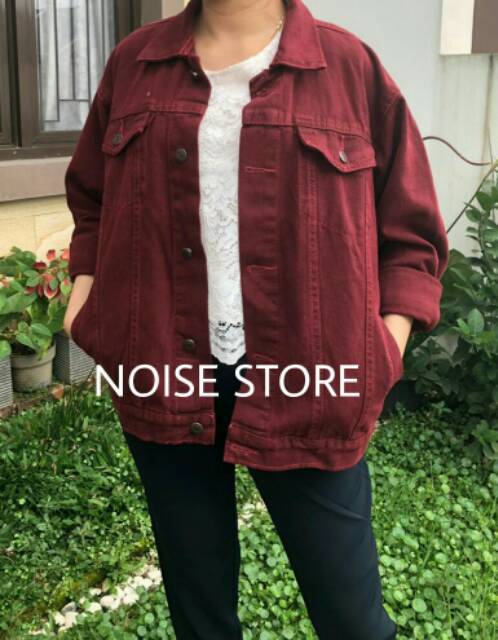 Jaket Jeans Maroon Oversize Premium Quality