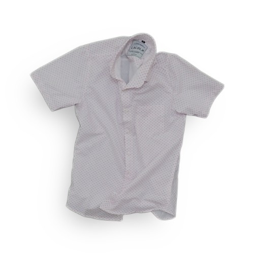 Kemeja Kasual Pria, Warna Putih Motif Polkadot Pink, Kualitas Premium