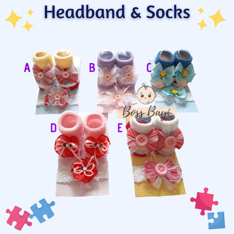 Set Headband &amp; Socks Bandana/Bando Kaos Kaki Bayi