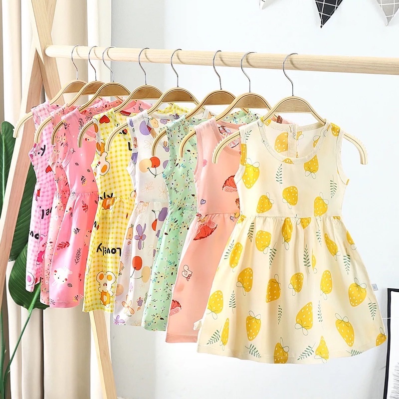 5-8Tahun Dress katun santai baju kasual anak perempuan lucu