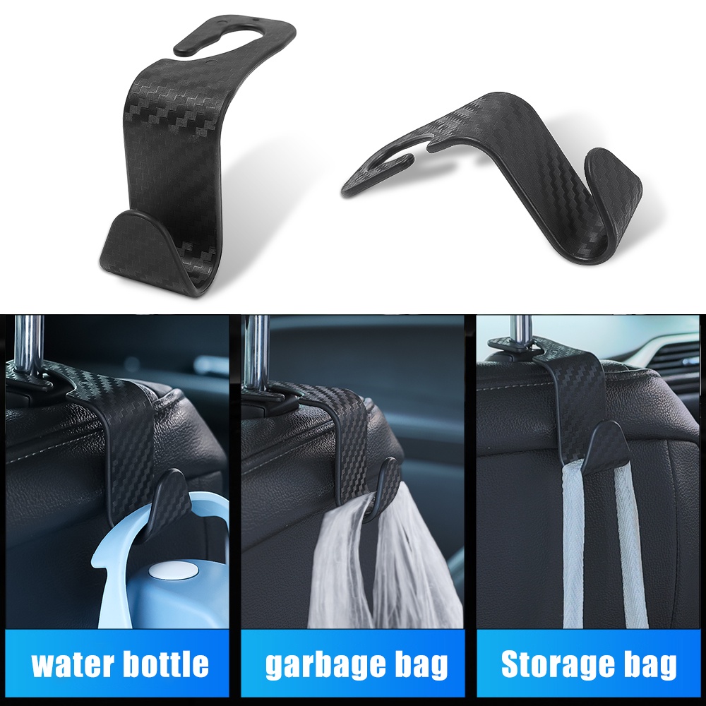 1Pc Auto Interior Accessories Auto Seat Headrest Hook Car Storage Holder for Bag Handbag Universal Portable Carbon Fiber Pattern