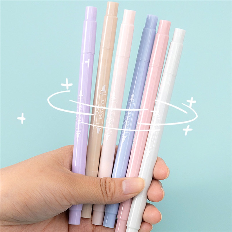 TK 6Colors/Set Double Tip Highlighter Candy Color Marker Pen Multi-colors Midliner Pastel Highlighter Set Stationery