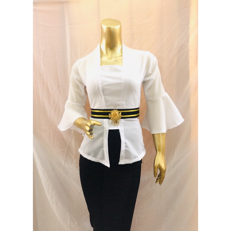 KEBAYA TEROMPET MOSCREFT POLOS || KEBAYA BALI || ATASAN WANITA-Putih