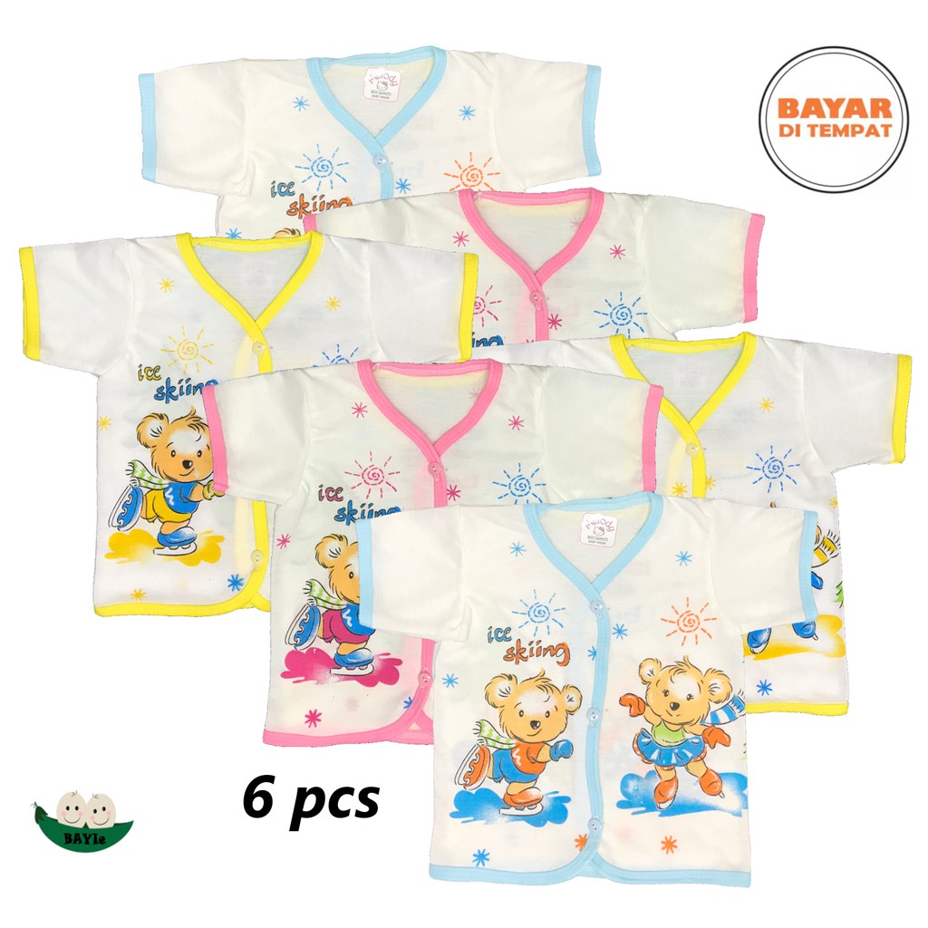 BAYIe -  6 Pcs Baju Bayi Pendek MELODY New Born umur 0-3 bulan/baju rumah/anak laki-laki/perempuan