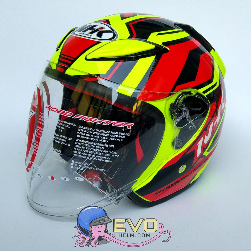 NHK R6 SE NITRO GRAPHIC Half Face - Single Visor YELLOW FLUO - RED