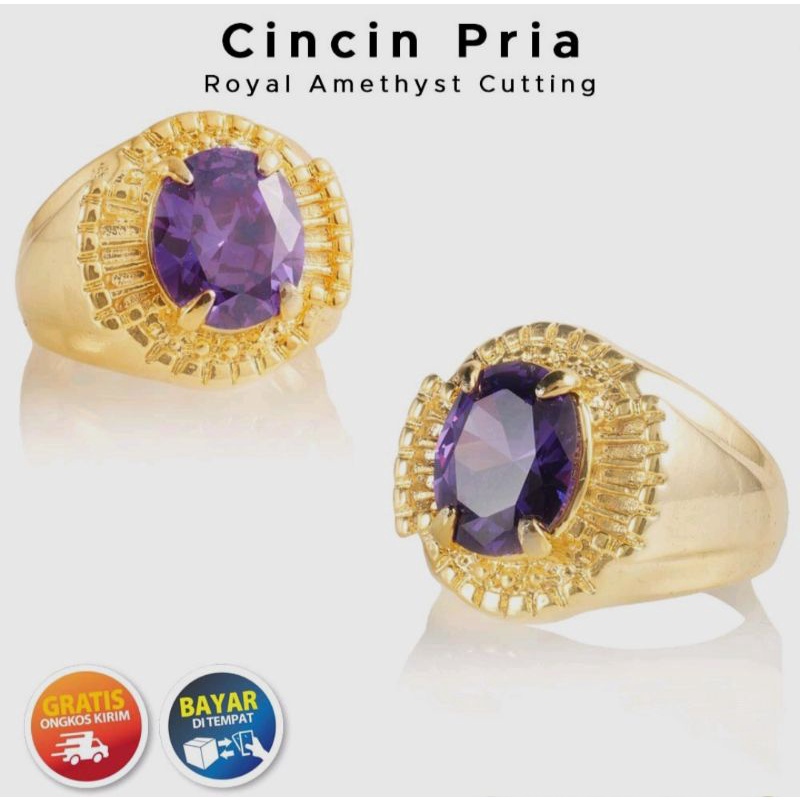 Cincin Pria Royal Amethyst Titanium Akik Emas Batu