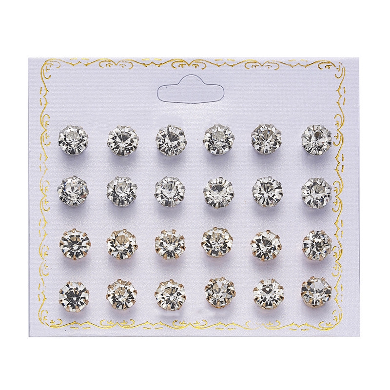 12 Pasang/Set Anting korea Tusuk Model Mutiara Intan Bentuk Bulat Gaya Korea Untuk Wanita Earrings piercing aksesoris wanita-13