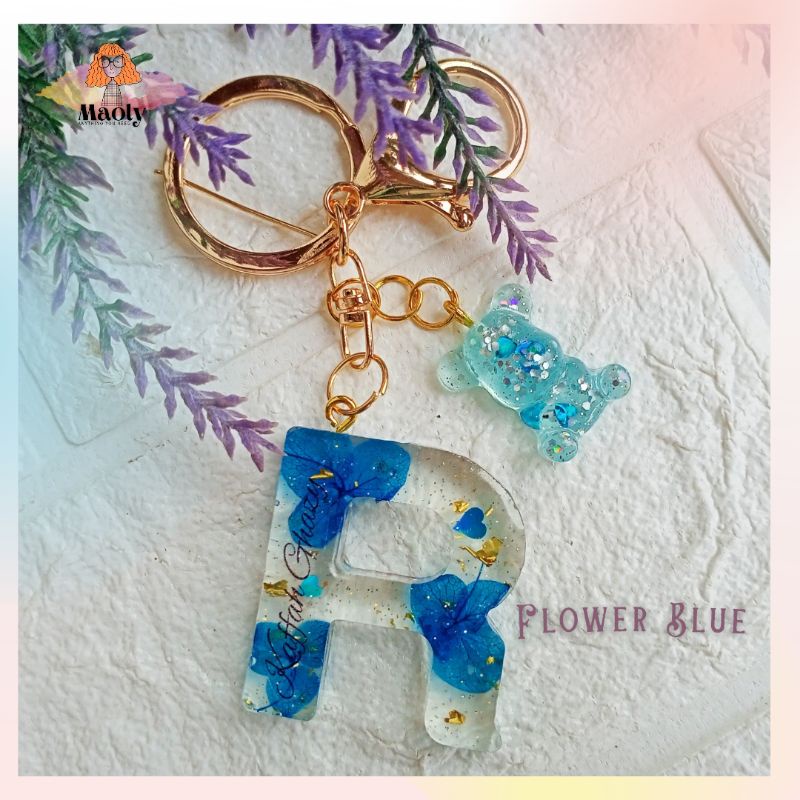 Flower Letter Keychain Resin Gantungan Kunci Huruf Ganci Custom Nama Huruf Kado Hadiah Sovenir Hangtag Hampers