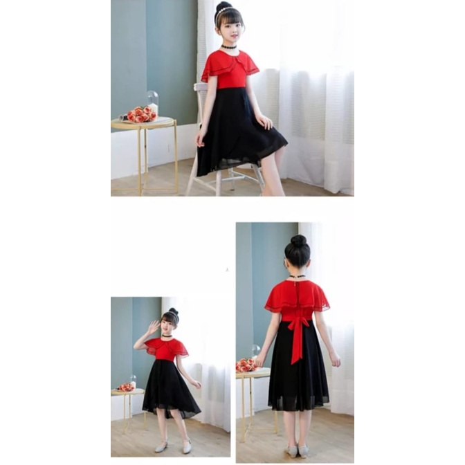 INV - DRESS KIDS SMS 615 / RED BLACK / TERBARU/KOREA/BANGKOK/UMUR 5 SAMPAI 12 TAHUN