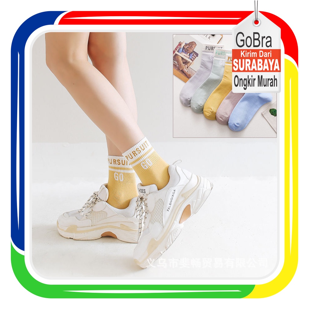 Gobra ♕ KK015 Kaos Kaki (Tanpa Kemasan) Wanita Panjang Diatas Mata Kaki Motif Go Pursuit Fashion Korea Women Sock Import Murah