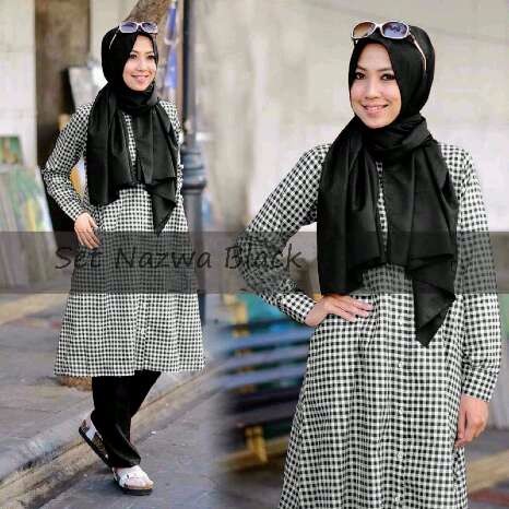 Tunik Nazwah Atasan Muslimah 3in1 Motif Kotak Lengan Panjang K017