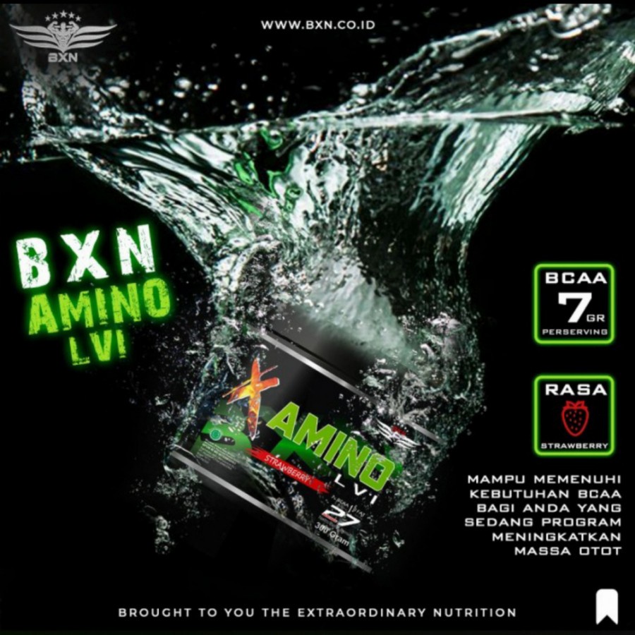 BXN AMINO LVI 300 GRAM STRAWBERRY HALAL BPOM AMINO BXN 300GRAM SUPLEMEN FITNESS BXN AMINO 300 GRAM F