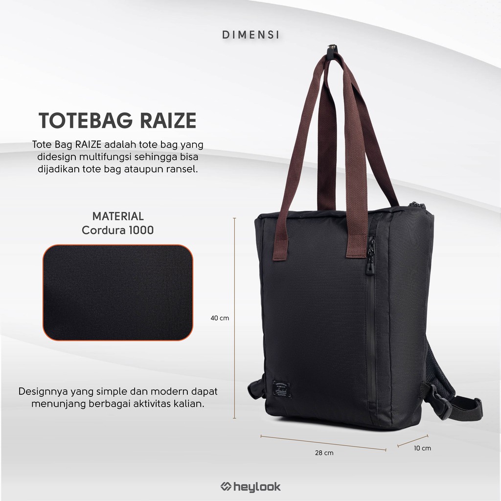 HEYLOOK Project - Tote Bag RAIZE Tas Ransel Laptop Tas Multifungsi Pria Tas Jinjing Pria Wanita Kuliah