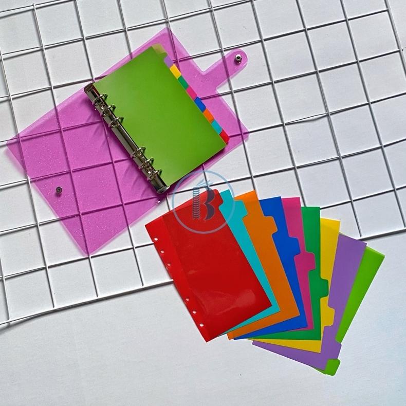 

[(BAYAR DITEMPAT) Bindermu Divider Rainbow 10 lembar Pembatas Plastik READY 20ring A5 26ring B5 6ring A6 6 holes lubang B5