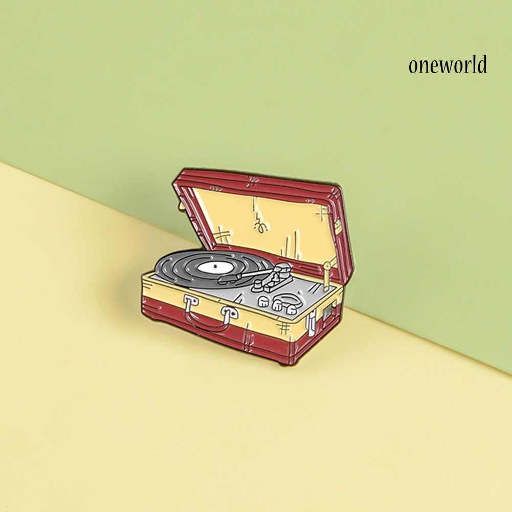 OW@ Unisex Suitcase Vinyl Record Player Enamel Brooch Pin Denim Jacket Badge Jewelry